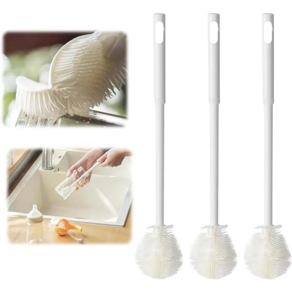 3PC Silicone Bristle Bottle Washer Brush Set - Long Handle for 360° Gentle Long-Reach Cleaning, Soft Bristles for Effective Scrubbing, Buy 1 Get 2 Free