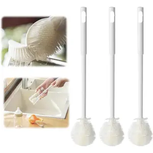 3PC Soft Bristle Silicone Brush Set - 360° Long Handle for Water Bottles & Cup Lids - Gentle Effective Scrubbing - Bottlewasher - Buy 1 Get 2 Free