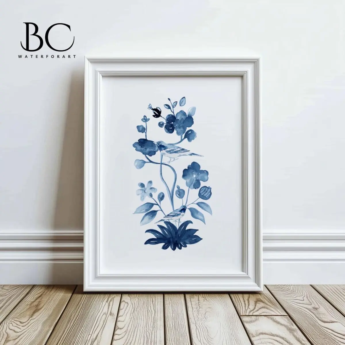 Eclectic Home Decor, Chinoiserie Wall Art, Indigo Blue Watercolor Chinoiserie Art Print, Chinoiserie Panel Wall Decor, Asian Inspired Home Accent, Gallery Wall Art, Room Decor, Unframed | 5 Size, (8x12 to 27x40) inch