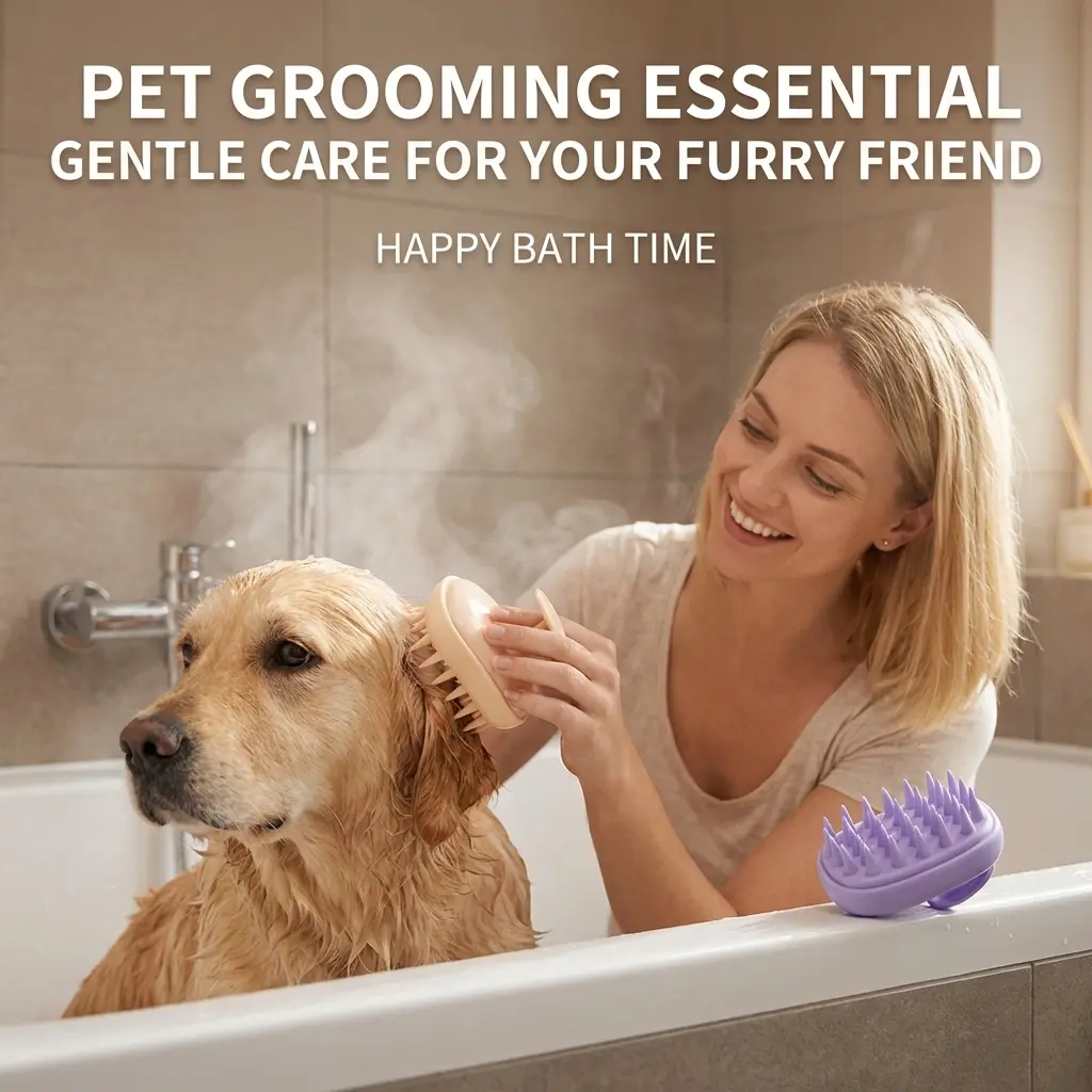 Pon Ywo Nree Soft Silicone Pet Bath Brush: Gentle Dog&Cat Grooming Brush for long hair Stress-Free Bath Time" comb Dog Grooming Brush gift massage hygiene tool waterproof easy 2-in-1 bathing remove Adjustable pets team bristle glove water towel shedding