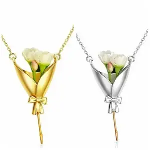 Gift For Mom Flower Bouquet Necklace(Without Flowers), Romantic, Blessing, Gratitude, Love, Elegance,Gift for Mothers, Loved Ones, and Family, Elegant Gift for Women