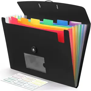 Accordian File Organizer 7 Pocket Expanding File Folder with Labels Plastic Expandable File Folder for Documents Letter Size A4 Papers Black