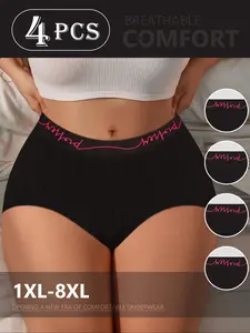 Women's Plus Size Underwear Set, Breathable Triangle Panties, Elastic Waistband, Patchwork Design, Casual Fitted Style, All Seasons, Casual Comfy Panties