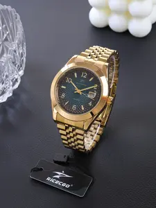 A men's business quartz watch with a stainless steel bracelet, sunburst dial + date display, exuding vintage sophistication and luxurious style.