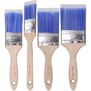 4 Pack Professional Paint Brush Set - Treated Wood Handle, Small & Stain Brushes