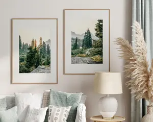 Mountain Set of 2 Prints, Printable Nature Landscape 2 Pieces Wall Art, Green Nature Photography Set, Forest Poster