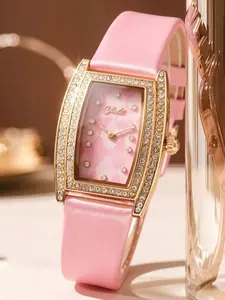 Elegant Wine Barrel Full Diamond Women's Watch, Luxurious Unique Design Leather Strap, Waterproof Versatile Commute Date Gift