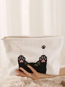 Cute Cat Print Makeup Bag, Cartoon Style, Lightweight Multi-Functional Fashion Casual Handheld Cosmetic Pouch, Travel Organizer for All Seasons