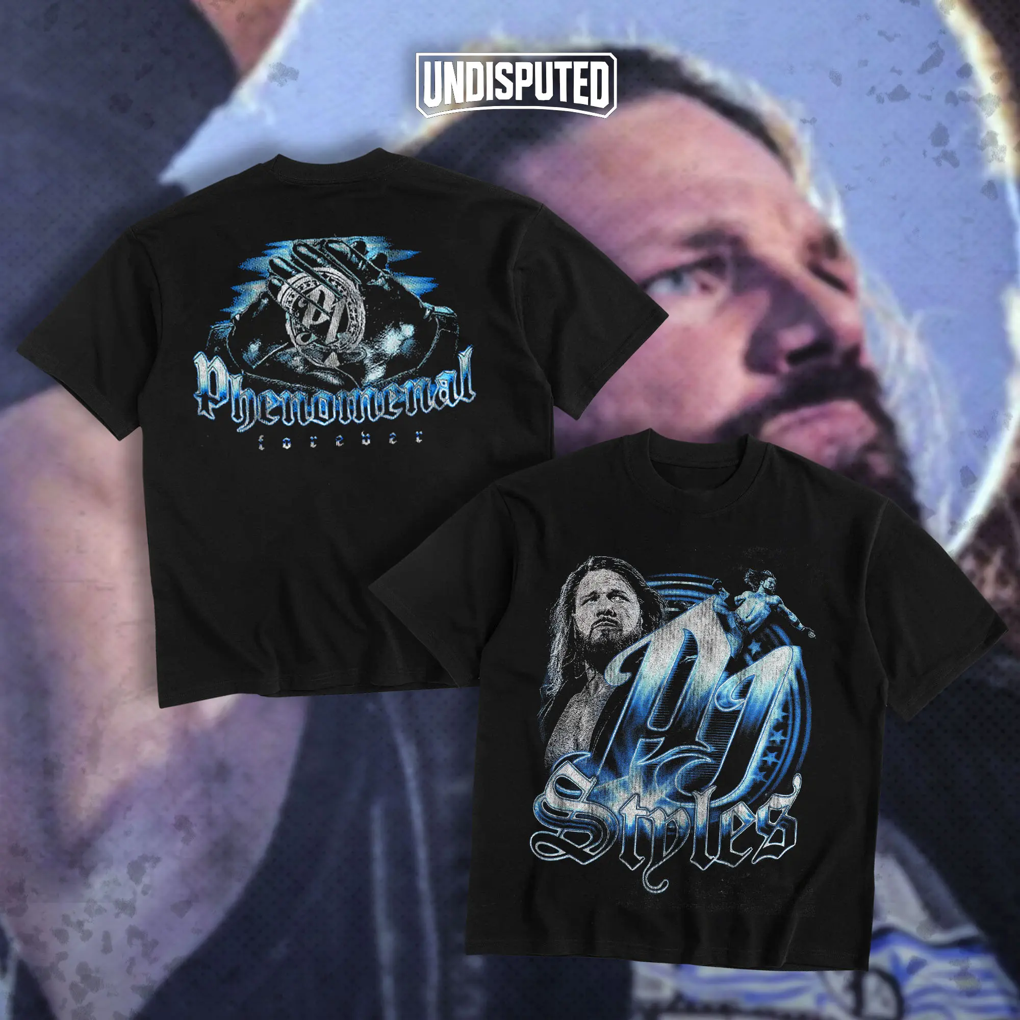 UNDISPUTED AJ Styles The Phenomenal Collection Heavy Cotton Shirt WWE TNA Shirt Wrestling Fan Apparel Menswear Direct-to-garment Breathable Printing