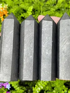 1PC Natural Shungite Tower,SHUNGITE Point Tower, SHUNGITE Crystal Quartz Obelisk,Polished Black Crystal Quartz Point for Thanksgiving, Christmas Gift, and Home Decor, Crystal Gifts