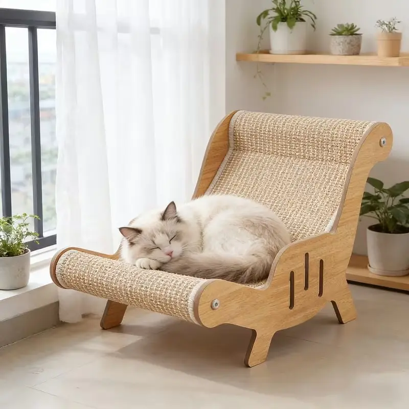 2-in-1 XL Cat Scratching Lounge Chair, Premium Sisal Hammock Bed, Durable No-Shedding Cat Sofa for Claw Care, Relaxation & Play Scratch with Nail