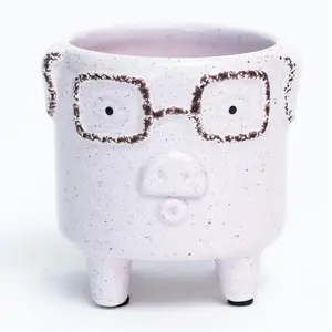 212 Main  Footed Pink Pig Wearing Glasses Planter, Garden Pot, Garden Accessories, Planters For Outside