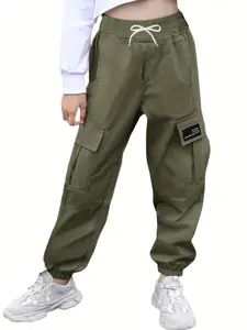 Kids Cargo Pants Girls Boys Streetwear Joggers Active Elastic Waist Cargo Trousers with Pockets 4-12Y