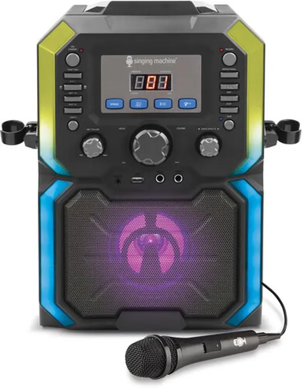 Singing Machine SML271BK CDG Bluetooth Karaoke Machine (Collectibles) with LED Light, Speaker, USB Port, Radio, AD Adapter Included, Handle, 3 Looped Song Tracks, 3 Sound Effects, Mobile Wired-Digital Audio Compatibility for Tablets, Smartphones