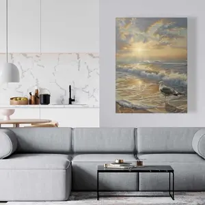 212 MAIN Turquoise 36x48 in. Wall Print - Sandy Beach Scene Seagull Artwork Photo, Home Decor Gift for Beach Lovers’ Room Wall Decoration
