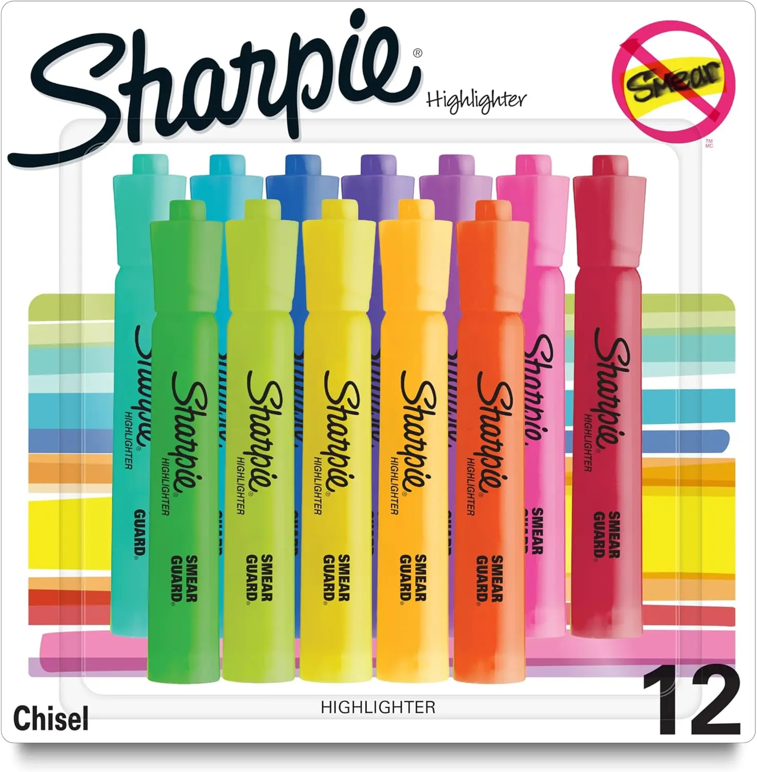 Chisel-Tip Highlighter Markers, 12-Count Assorted Bright Fluorescent Colors, Office & School Supplies for Students, Writing & Correction Tools, Bright Colors