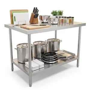 30 x 48 Inches Heavy Duty Stainless Steel Commercial Kitchen Prep Table, NSF Certified, Adjustable Undershelf Legs, 600 lbs Upper Shelf, 400 lbs Lower Shelf, Assembly Required for Restaurants