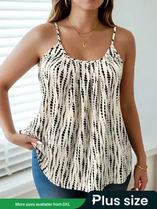 [Plus Size] All Over Print Cami Top, Boho Fit Camisole, Boho Fitted Sleeveless, Casual Sleeveless Spaghetti Strap Top for Summer, Women's Plus Clothing for Daily Wear