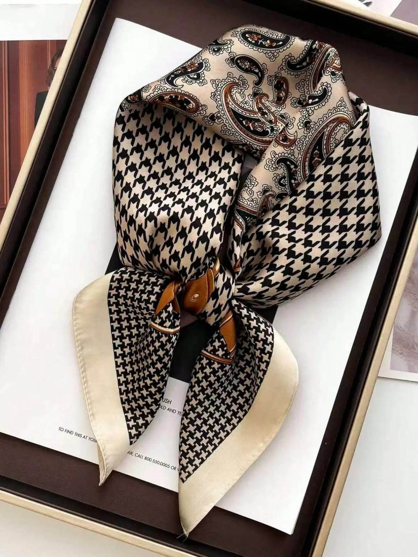 Paisley Pattern Square Satin Scarf, Printed Polyester Scarf, Women's Printed Headscarf, Versatile Accessory for Hairband, Scrunchie, Shawl, Necktie, Dress Companion
