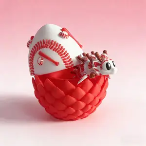 Cute Baseball Dragon + Dragon Egg Model, Round Plastic Desktop Decoration Sculpture, Holiday Gift, 3D Printed, Not Plated with Precious Metal