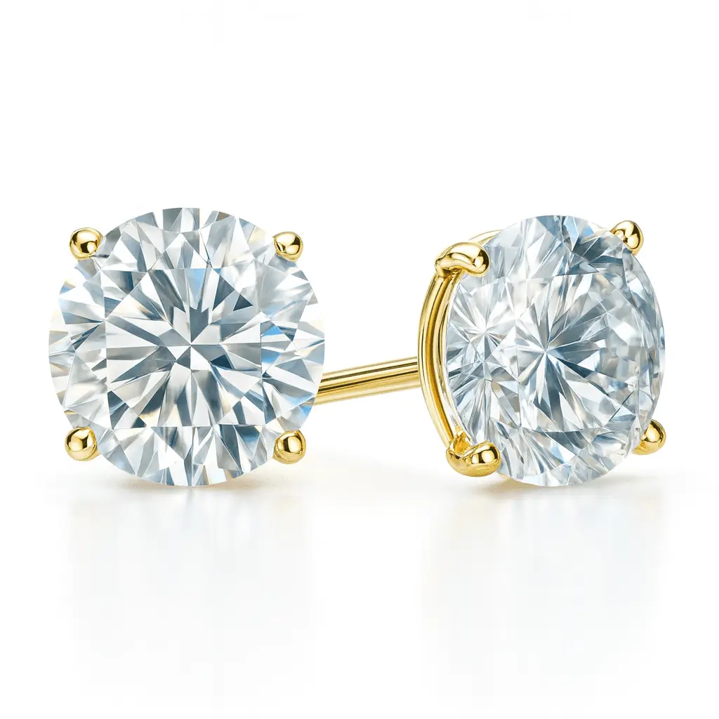 Diamond Stud Earrings - Martini Setting, High Grade Simulated Diamonds, 18K Gold Filled, Hypoallergenic Minimalist Stud Earrings for Women, Everyday Fashion Jewelry