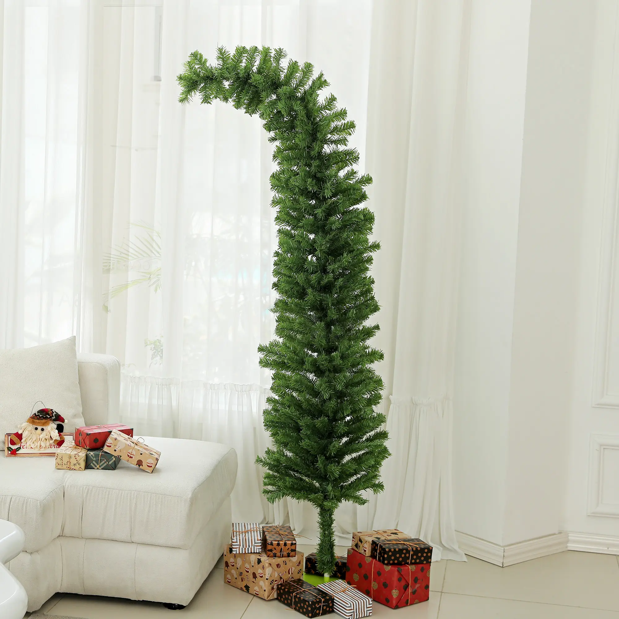 6ft Bendable Pencil Christmas Tree Whimsical Design 400 Realistic Tips Metal Stand Flame Retardant for Apartment Bedroom Entryway Easy Assembly