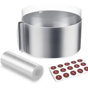 Cake Ring and Cake  Set, 6 to 12 Inch Adjustable Cake Mousse Mould Set with 6inch Clear Cake Roll, Stainless Steel Pastry Ring, Mousse Ring, Ring Mold for Baking