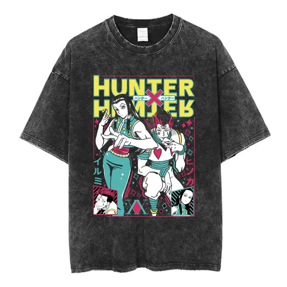 Hunter x Hunter Shirt, Hisoka and Illumi Graphic Oversized Tshirt, Vintage Acid Wash Graphic Tee, Harajuku Streetwear Unisex Top