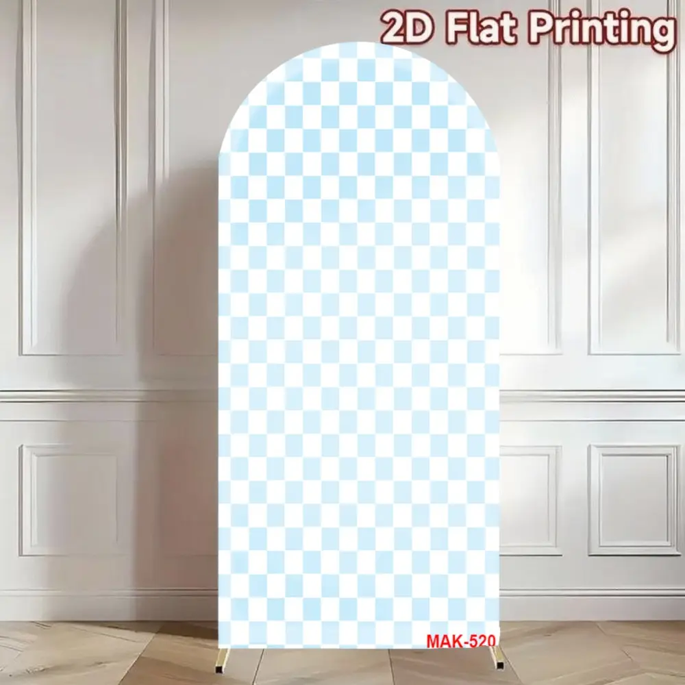 Blue & White Grid Arch Backdrop Cover for Birthday Party Baby Shower Decoration Custom 2-Sided Fabric Background Party Decoration Supplies Photo Backdrops Photoshoot Backdrops