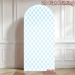 Blue & White Grid Arch Backdrop Cover for Birthday Party Baby Shower Decoration Custom 2-Sided Fabric Background Party Decoration Supplies