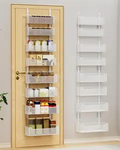 VyGrow Over-the-Door Organizer, 8-Tier Metal Storage with Fully Enclosed Mesh Baskets, Heavy-Duty Hanging Rack for Kitchen & Bathroom, 2-in-1 Wall or Door Mount, Black/White