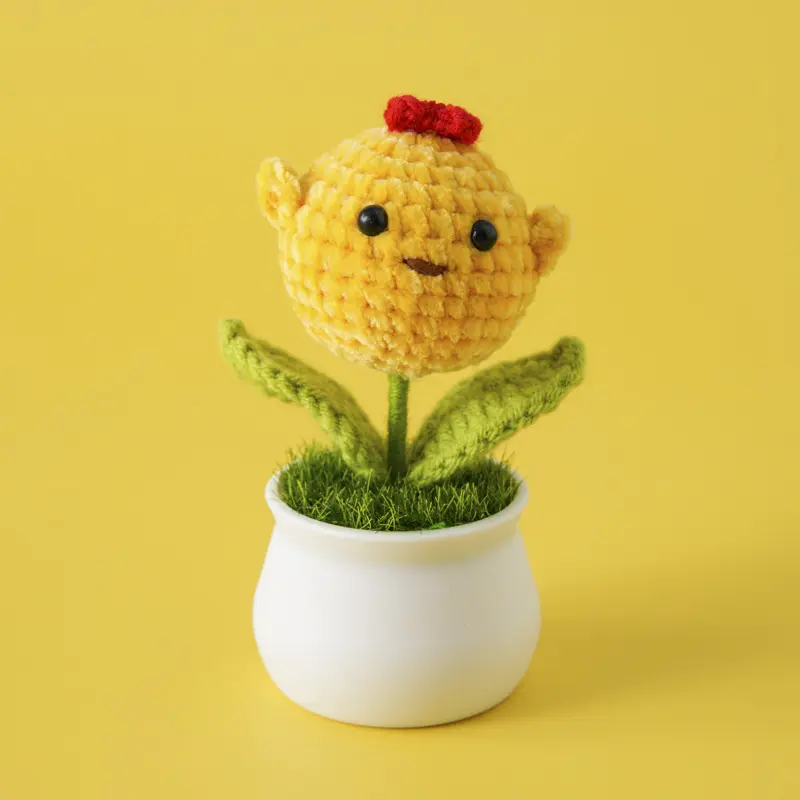 1pc Handmade Crocheted Animal Head Plush Potted Plant, Crocheted Ornament, Frog and Elephant Green Plant Pot, Small Ornament, Home Decor Ornaments, Home Decor Accessory, Decorative Piece, Cute Bear Design
