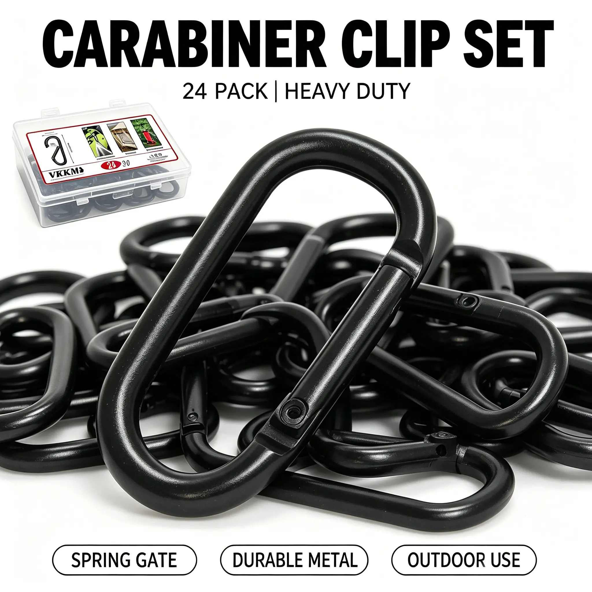 VKKM 24 Pack D Shape Aluminum Carabiner Clips, Small Lightweight Spring Snap Hook Keychain Clips for Camping, Backpack, Golf Bag, Hanging Outdoor Gear