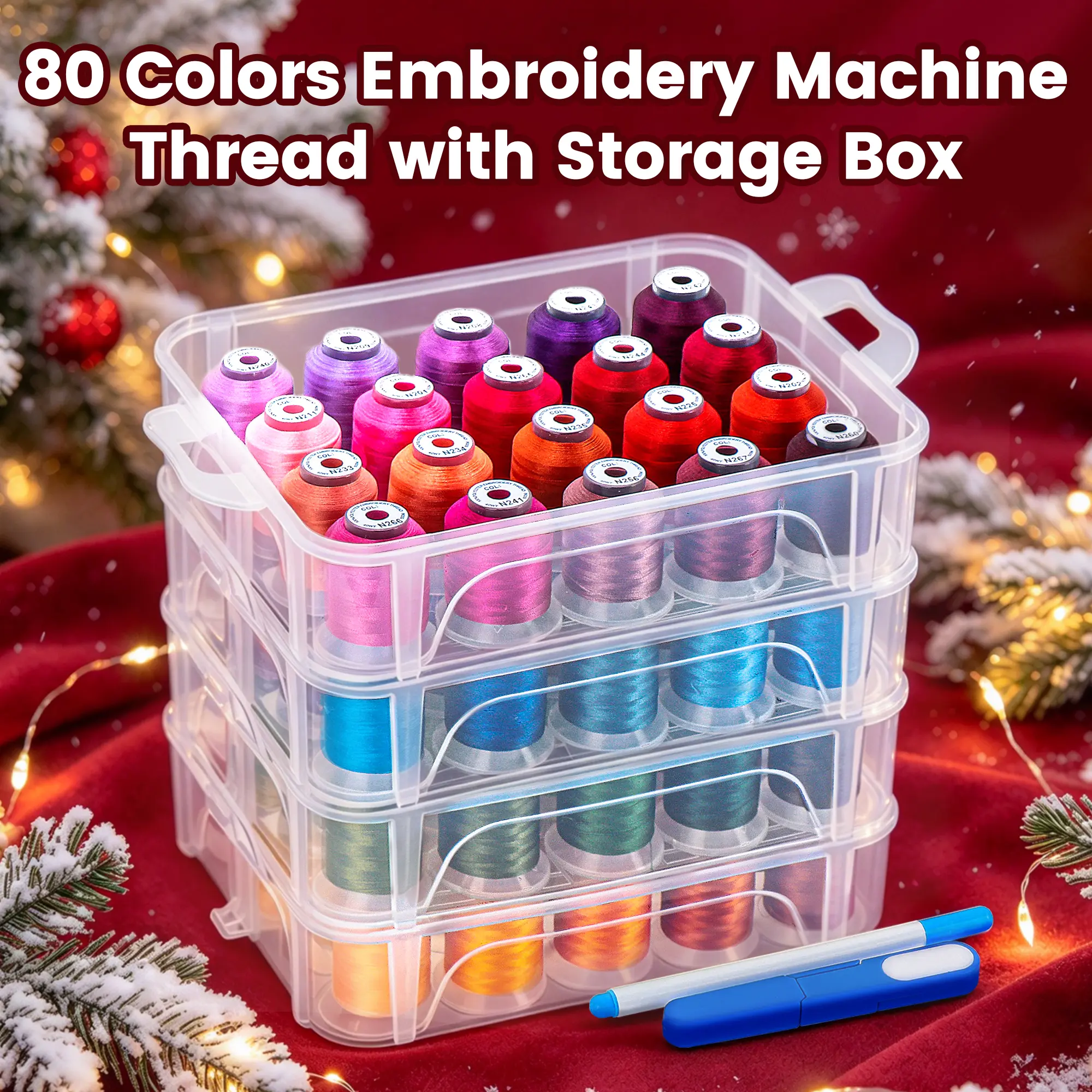 New Brothread Embroidery Machine Thread Set - 500m Each, Multiple Colors, 4-Layer Color View, Elasticity & Tenacity, Exceptional Lustre, Transparent Plastic Organizer Box, Seamless Stitching, Free Thread Nets, Sewing Accessories and Supplies