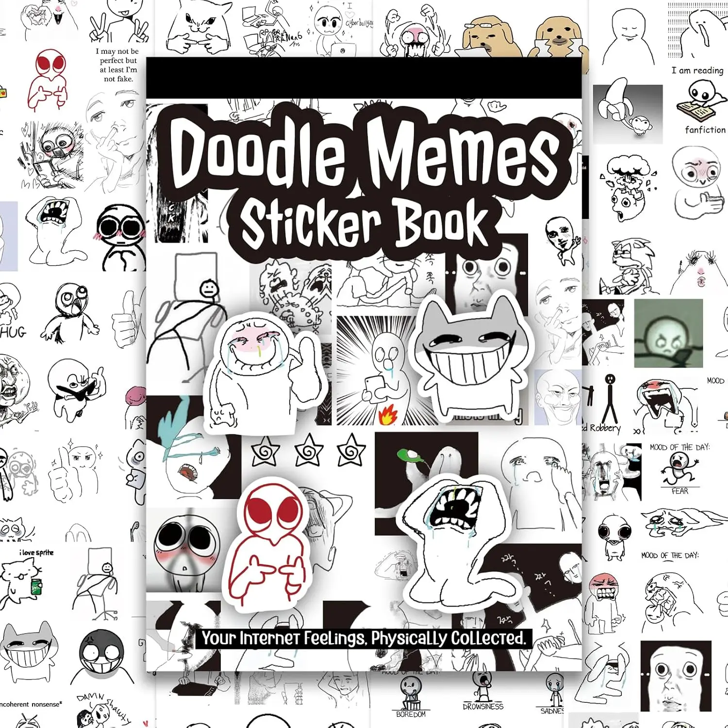 2 Pack Doodle Meme Sticker Book, 72 Sheets 920+ Pcs, Junk Journal & Scrapbooking Aesthetic Waterproof Stickers for Journaling