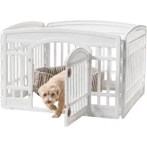 IRIS USA 24" 4-Panel Pet Dog Puppy Playpen with Door, for Puppies and Small Dogs, Keep Pets Secure, Easy Assemble, Fold It Down, Easy Storing, Customizable, White