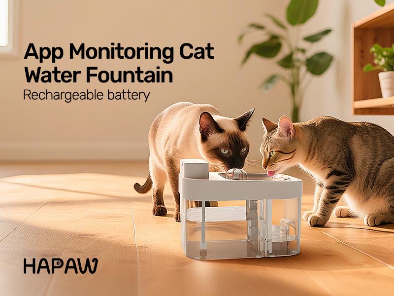 HAPAW Cat Water Fountain, 2.4GHz Wi-Fi App Control Automatic Pet Water Dispenser with 5000mAh Battery, Separated Clean & Waste Water, Filter-Free Plug-In Fountain for Cats