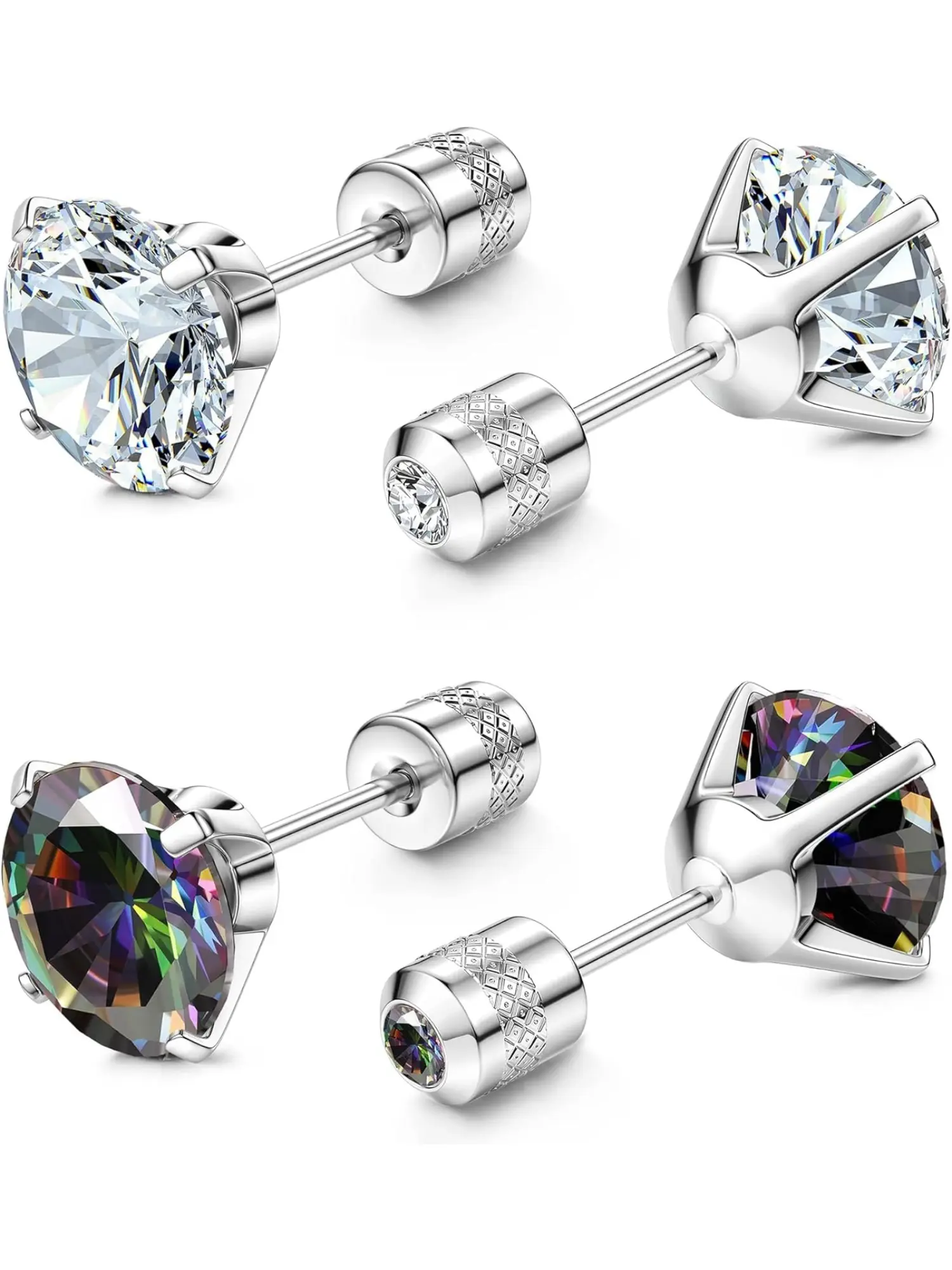 2 Pairs Titanium Stud Earrings for Men Women Hypoallergenic Surgical Steel G23 Implant Grade Titanium for Sensitive Ears Cubic Zirconia Screw Back Earrings Stud 3mm/4mm/5mm/6mm Casual Earrings Set Stud Earring Pack