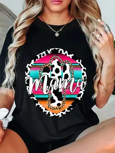 Vintage Mama Serape Cactus Cow T-Shirt, Leopard Western Mama Tee Gift, Desert Cowgirl Graphic Shirt, Mothers Day Outfit, Trendy Womenswear, Menswear, Full Color 🌵🐄✨