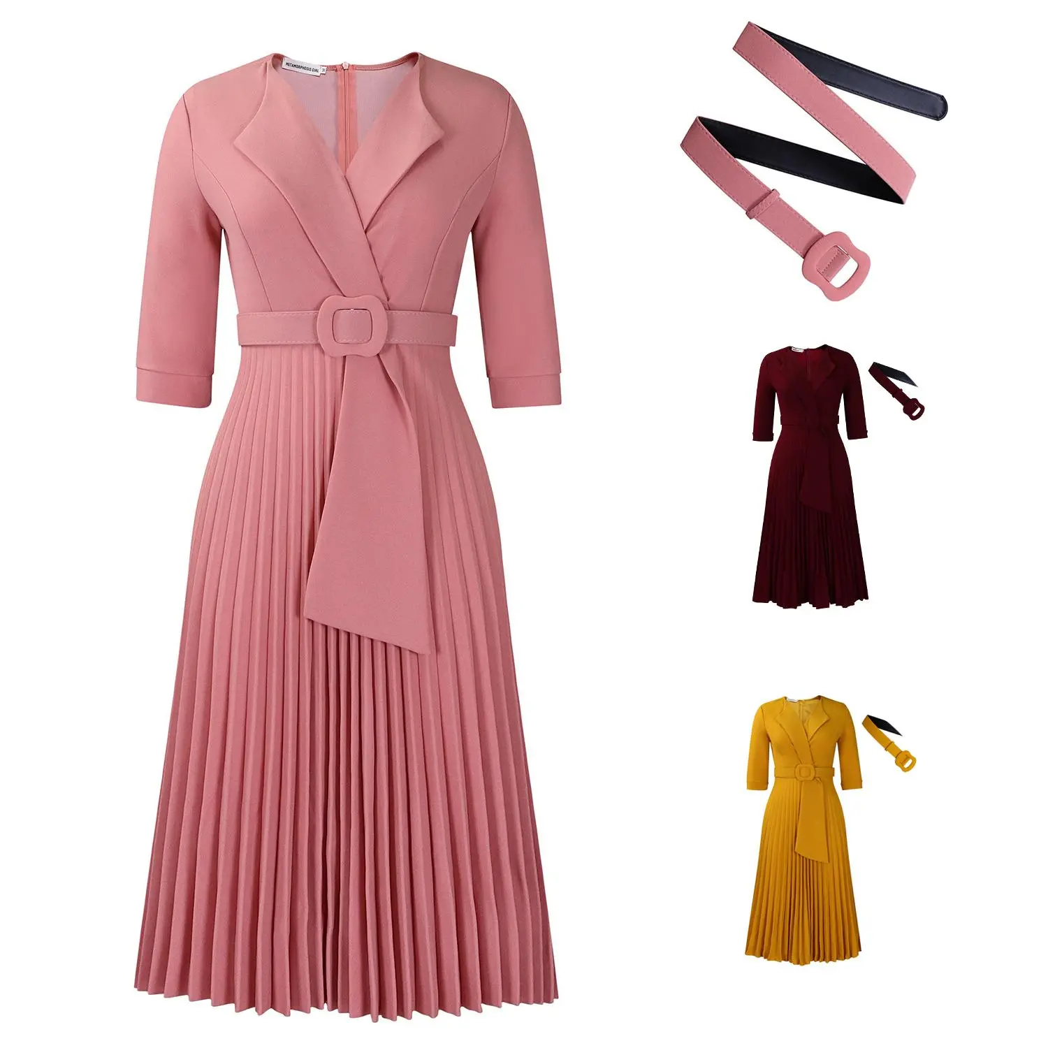Women Bodycon Dress Outfits Teacher Elegant African Half Sleeve V-neck Polyester Solid Color Dress Dashiki African Clothes African Pleated Dresses for Women Maxi Dress