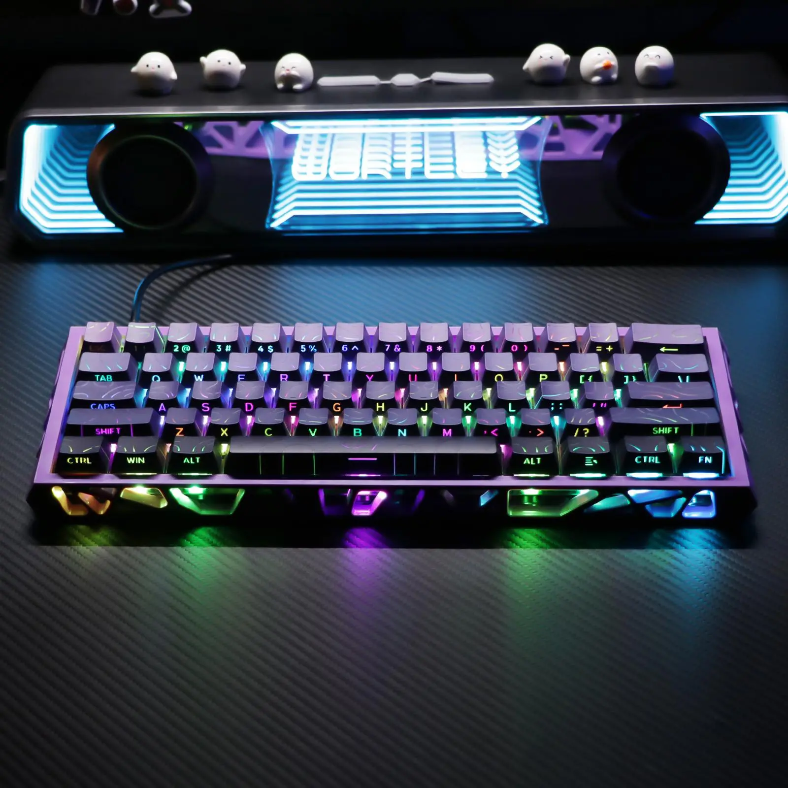 61-Key Hollow Out Mechanical Gaming Keyboard, Contour Side Printed Keycaps, RGB Backlit Lighted Computer Keyboard, Type-C Wired Ready, Compatible with Windows Mac