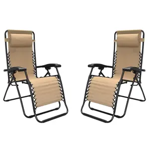 Caravan Canopy Infinity Zero Gravity Steel Frame Patio Deck Chair, Beige (Pair)