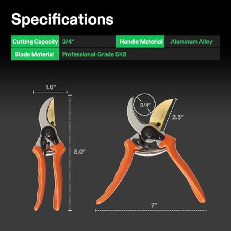 VIVOSUN 8" Bypass Pruning Shears for Gardening, Heavy-Duty Garden Scissors, Ultra Sharp Pruners with 3/4 in. Cut Capacity, Garden Clippers for Pruning