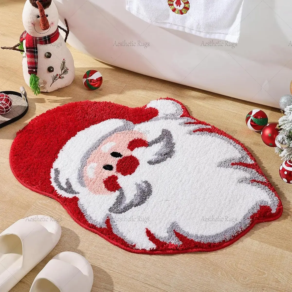 Cute Cartoon Santa Bath Mat, Soft Plush Absorbent Rug, Water Absorbent Mat, Christmas Decor, Suitable for Bathroom Bedroom Bedside Doorway, Bathroom Decorative Mat
