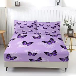 Butterfly Fashion Pattern Bed Sheet, Comfortable Printed Pattern, Includes 1 Bed Sheet and 2 Pillowcases, Comfortable Bedding, Non slip Dust Cover Suitable for Bedroom and Guest Room, Suitable for Children or Adult Gifts