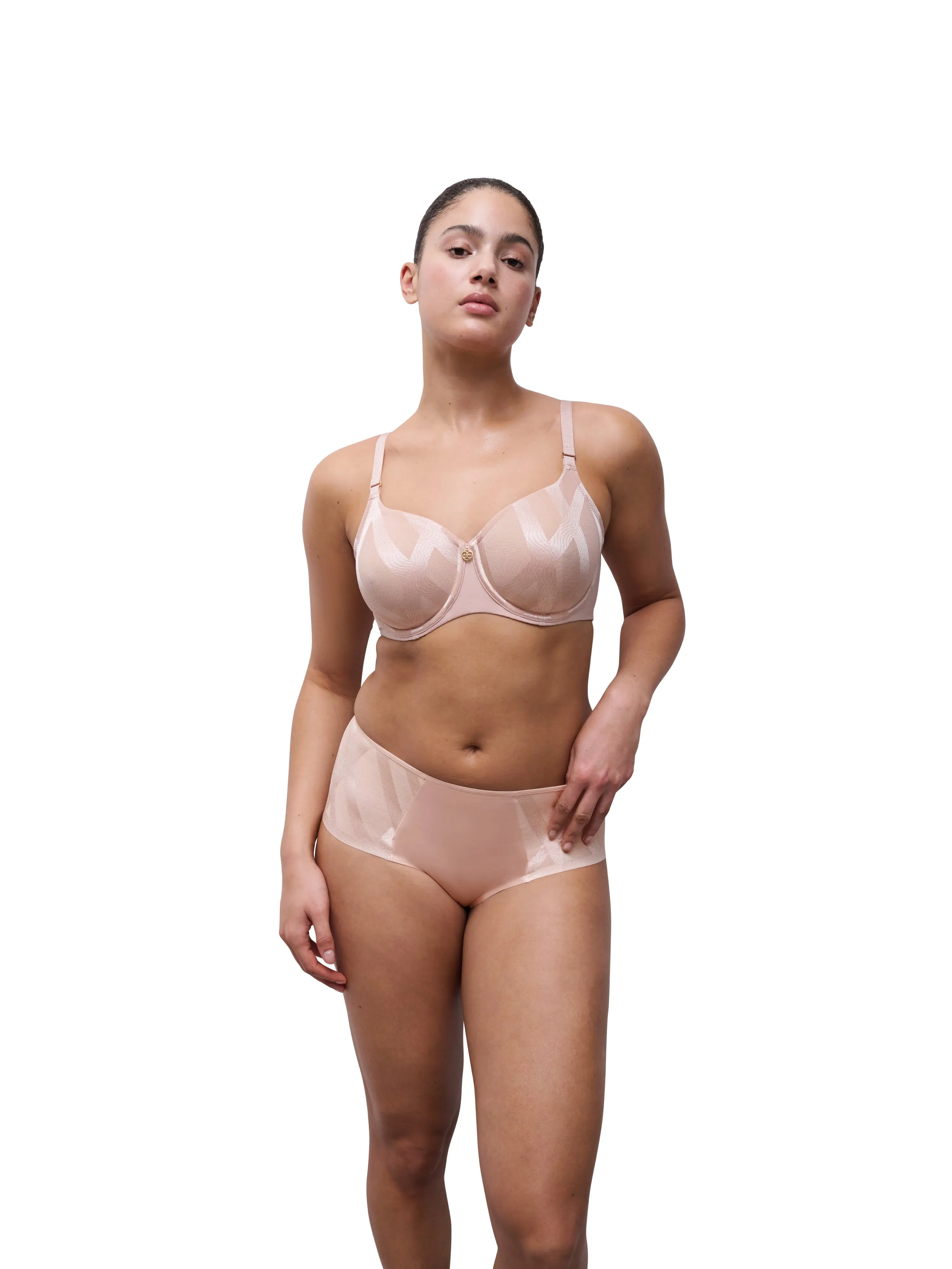 Women's Chantelle Glaze Golden Strap Knit Back Smoothing Minimizer Bra - Soft Fabric Bra, Chic, Elastane, Nylon Blend, Hook and Eye, Enclosed Seams, Jewel Accents, Graphic Cutout, Perfect Fit, Geometric, Adjustable, Convertible, Seamless Lingerie, Hand Wa