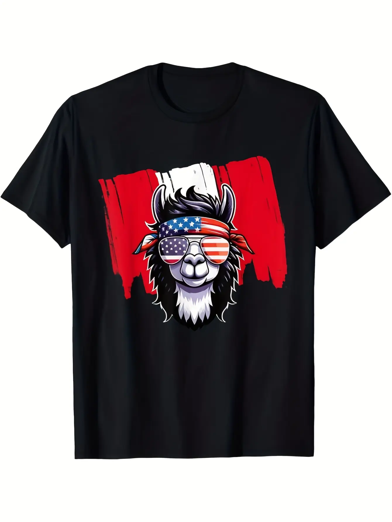 Men's & Women's Peruvian American Peru & USA Flag Patriotic Llama T-Shirt - Soft Breathable Cotton Crew Neck Short Sleeve Lightweight 4th of July Independence Day Graphic Tee with Llama & Peru/USA Flag Design Casual Comfort Fit for Casual Attire & Themed
