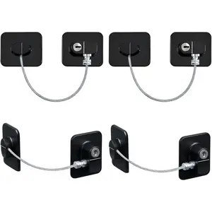 Refrigerator Lock,  Proof Cabinet Locks 4 count Upgraded Drawer Safety with Key for Freezer Air Fryer Kitchen Door Closets Windows, Durable ABS Adhesive Backing, Easy Install No Tools Needed, Black