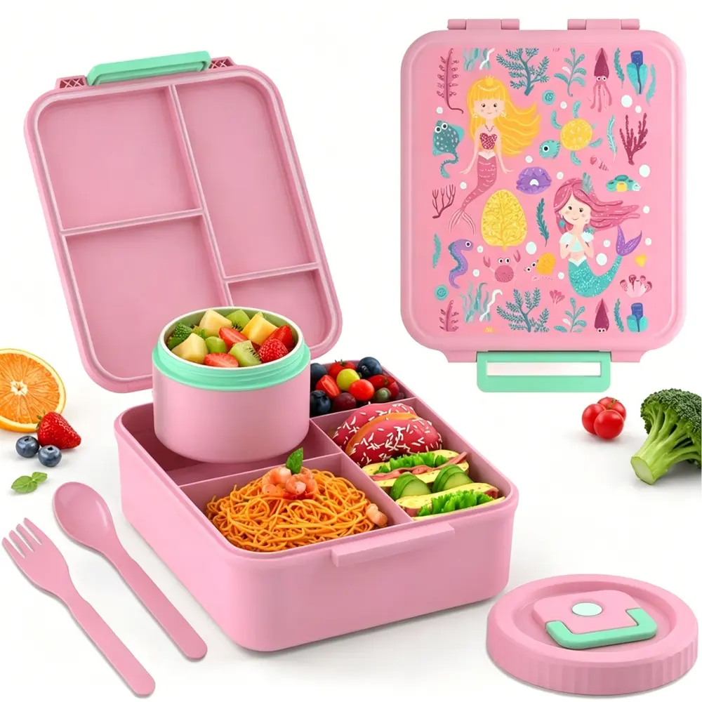 Bento Lunch Box Microwavable Reusable Meal Prep Container, Cute Cartoon Pattern Multi-Scenario Camping Office Field Trips ideal party favor