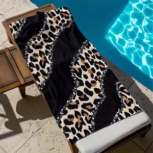 1pc Large Quick-Dry Beach Towel - Luxury Leopard Print (Black/Beige/) with Sequined Edges, Ultra Absorbent Quick-Dry Towel for Pool, Travel, Home - Machine Washable Bath & Swim Accessory, Beach Towel